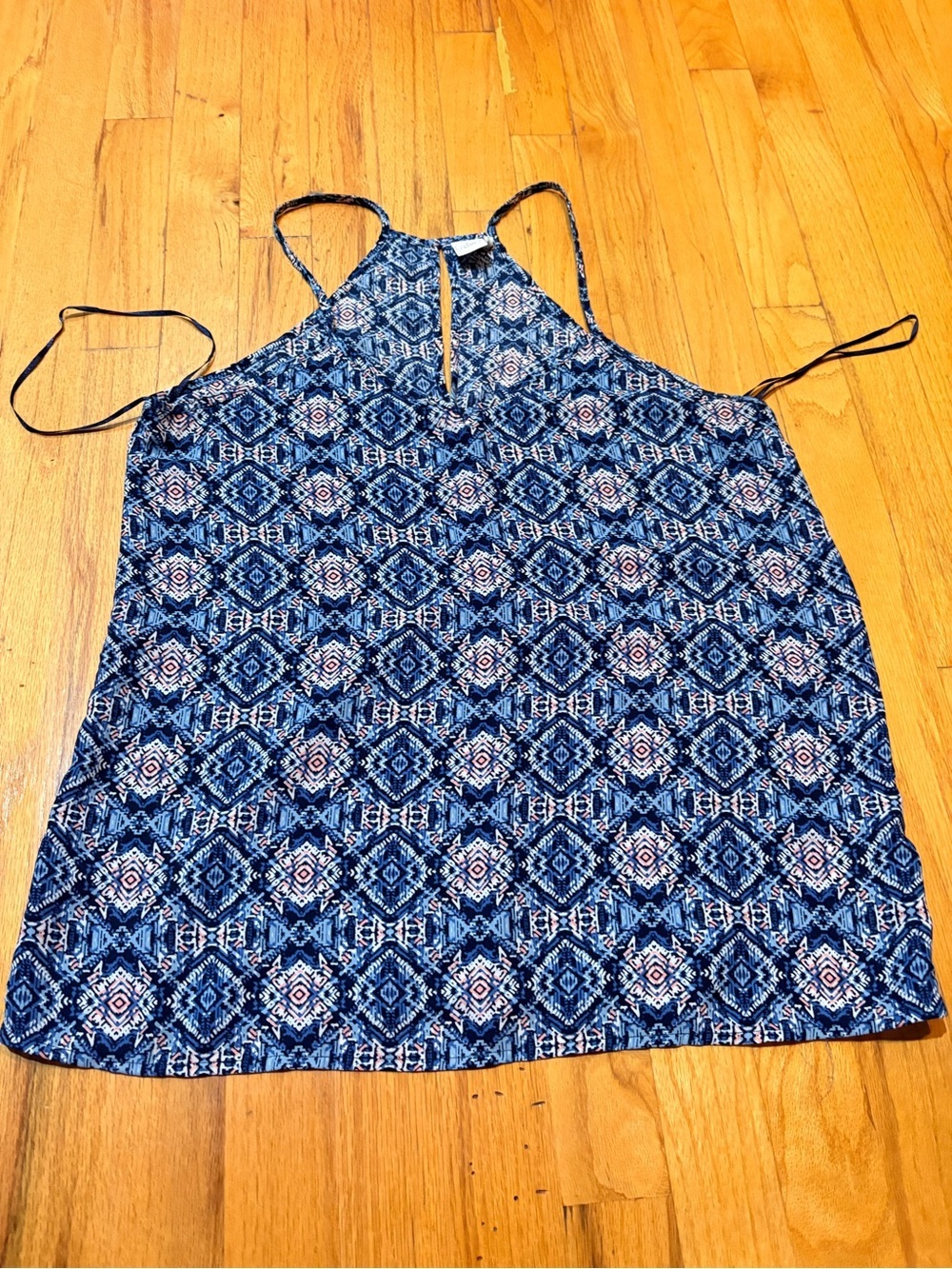 Paper Crane Blue Geometric Print Halter Tank Top Women’s Large Boho